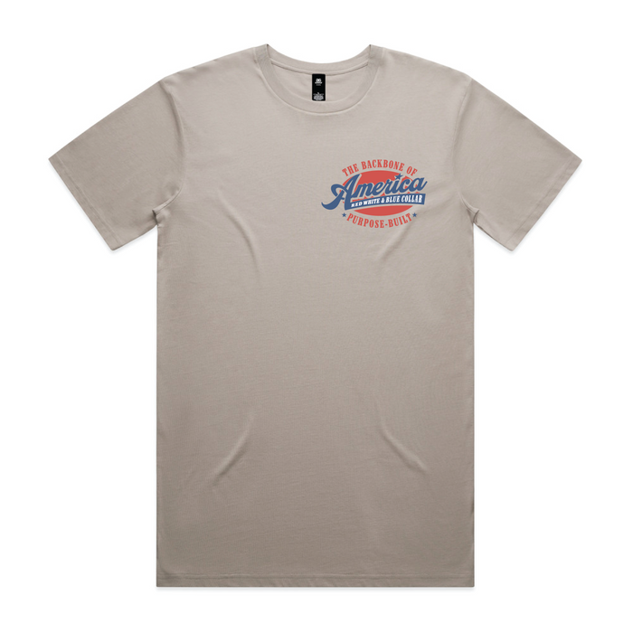 Purpose-Built Backbone of Blue Collar graphic t-shirt in military grey, alternate graphic view
