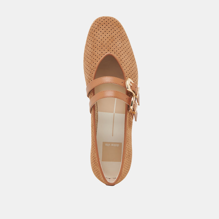 BAYLEE WIDE BALLETS FLATS PECAN PERFORATED SUEDE