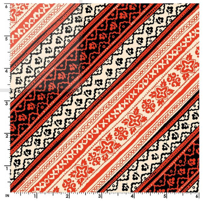 Diagonal Stripes on Red Blender 100% Cotton Novelty Price per Yard