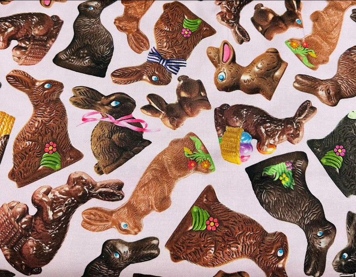 Easter Chocolate Bunnies on Pink 100% Cotton