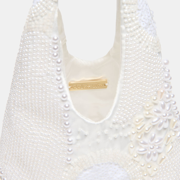 EVELISE MINI HANDBAG WHITE PEARL SATIN