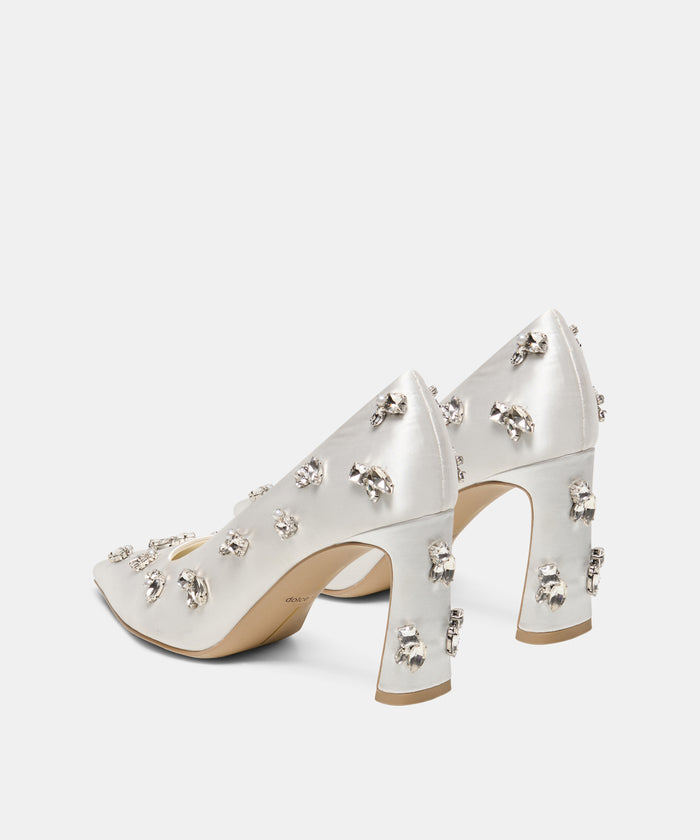 KAYNA RHINESTONE HEELS WHITE SATIN