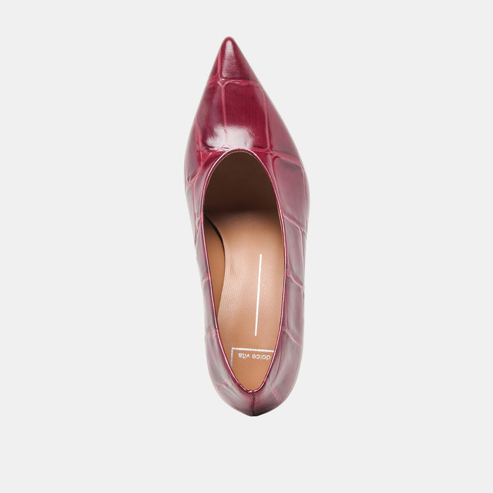 MIDGE HEELS BURGUNDY CROCO EMBOSSED LEATHER
