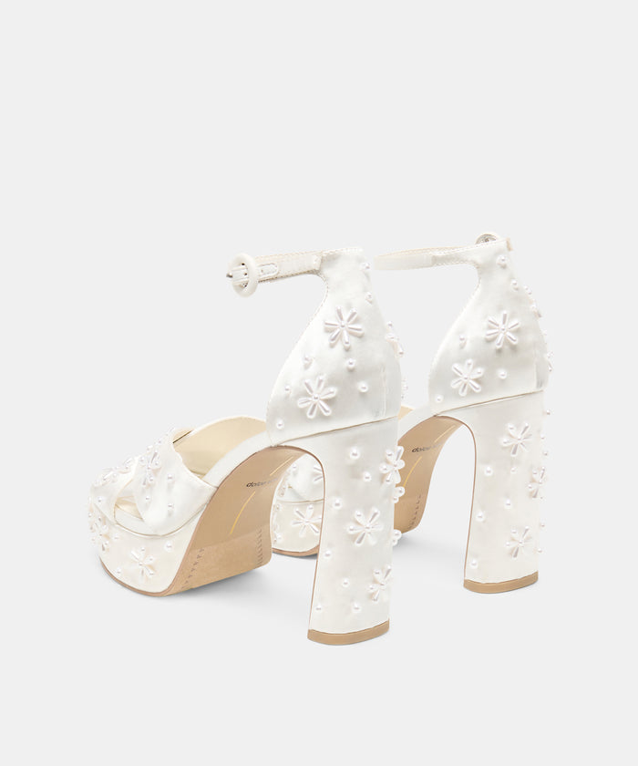POPPY PEARL HEELS WHITE SATIN