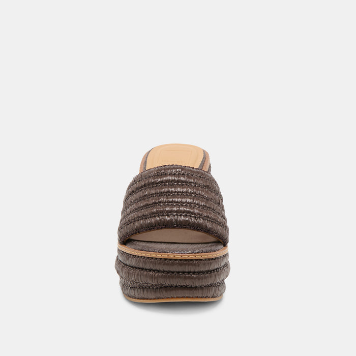 THRONE WEDGES CHOCOLATE RAFFIA