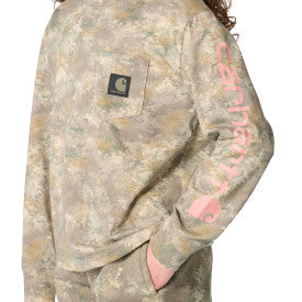 Youth Girls Long-Sleeve Faded Camo Pocket T-Shirt - Faded Camo