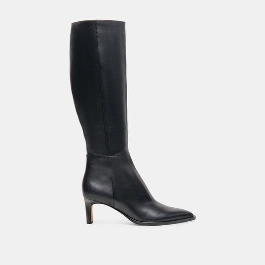 ALIMA Black Leather Kitten-Heel Knee-High Boots | Dolce Vita