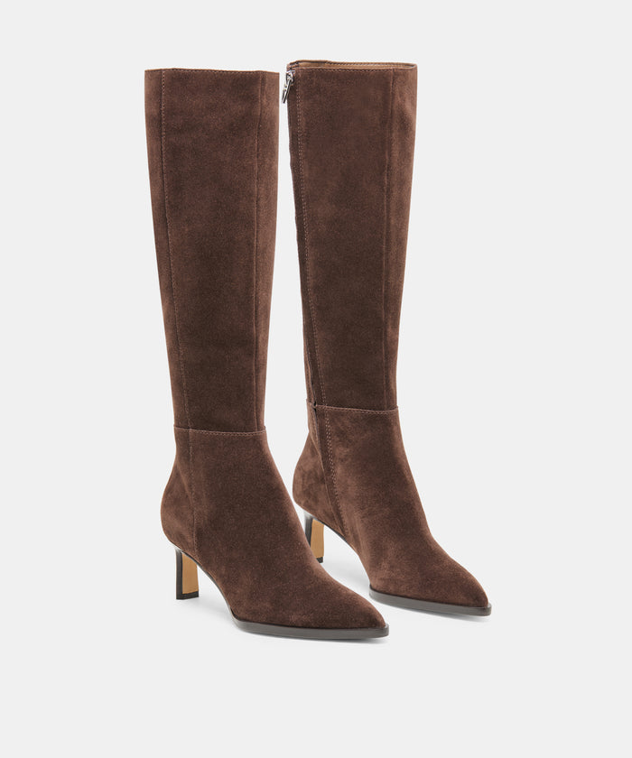 ALIMA NARROW CALF BOOTS DK BROWN SUEDE