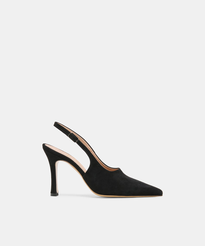 ALINNA Onyx Suede Closed-Toe Sling-Back Stiletto Heels | Dolce Vita