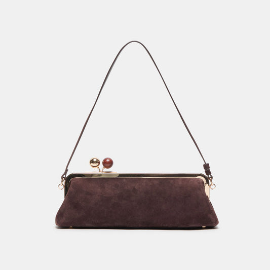 AMBRIAA Chocolate Suede Baguette Shoulder Bag | Dolce Vita
