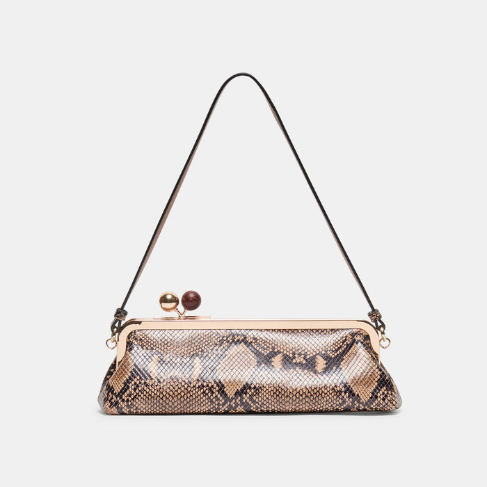 AMBRIAA Tan Multi Snake Leather Baguette Shoulder Bag | Dolce Vita