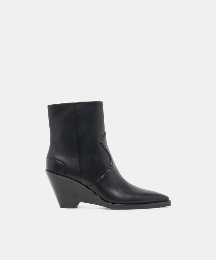 ASHTIN Black Leather Pointed-Toe Wedged Booties | Dolce Vita