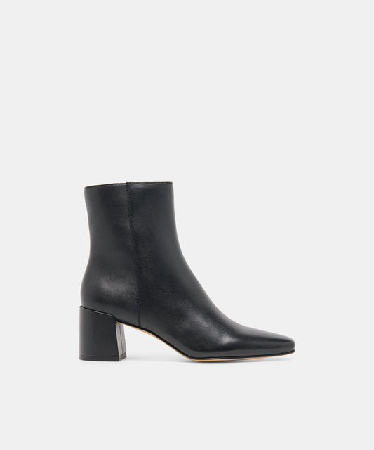 BAYRA Black Leather Ankle Block Heel Ankle Booties | Dolce Vita