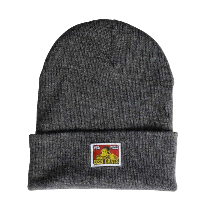 Ben Davis cuffed knit beanie in charcoal heather with embroidered logo patch