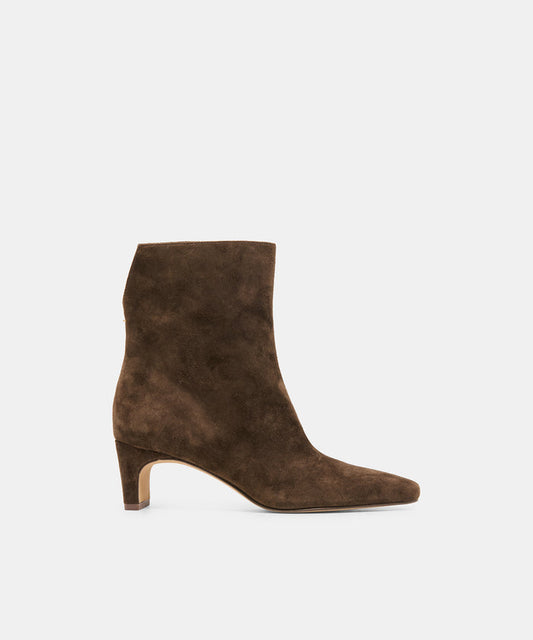 BENNET Espresso Suede Block-Heel Almond-Toe Booties | Dolce Vita