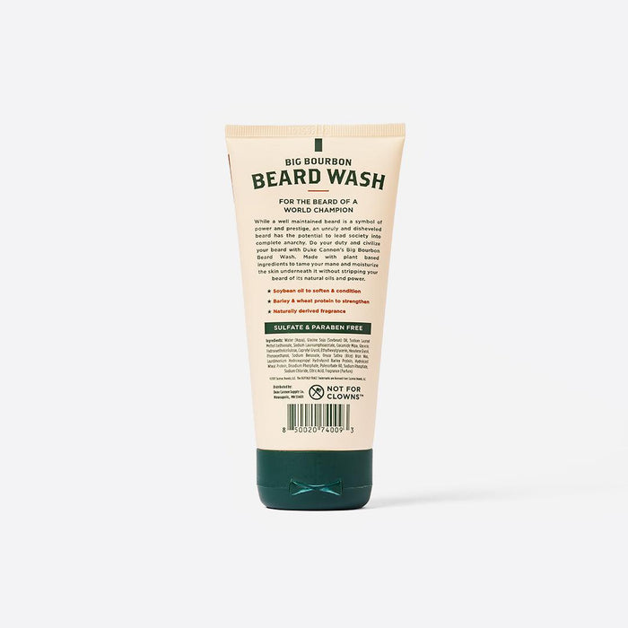 Duke Cannon Big Bourbon beard wash, alternate view of the bottle label