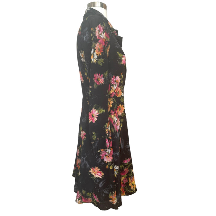 Black Floral Silk Dress - S