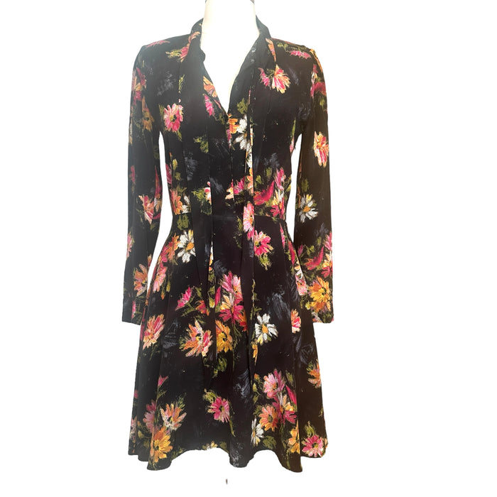 Black Floral Silk Dress - S