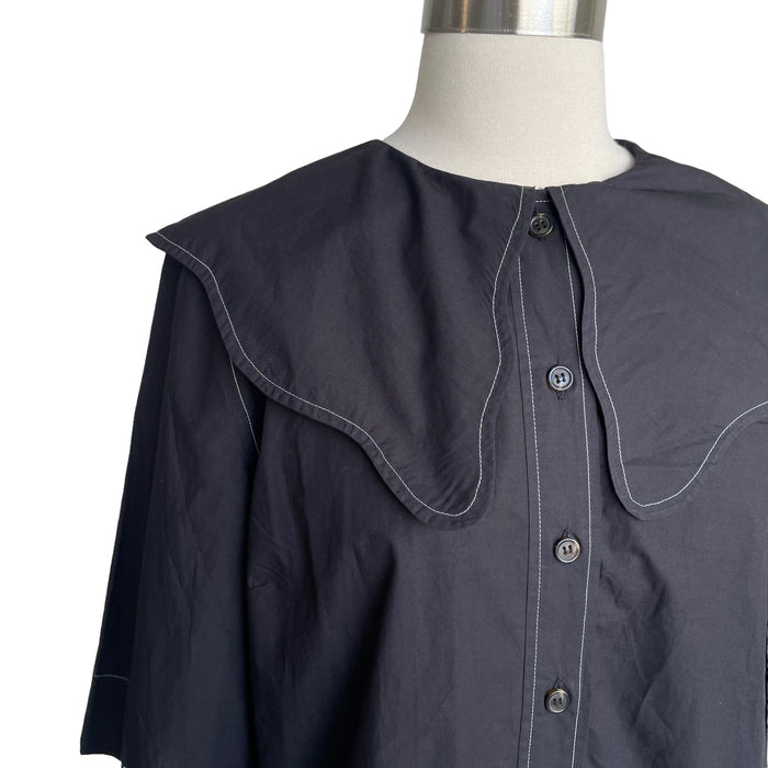 Black Wide Collar Structured Shirt - S