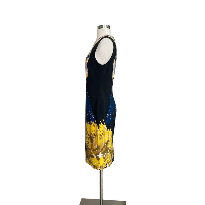Blue and Yellow Floral Print Dress - 8