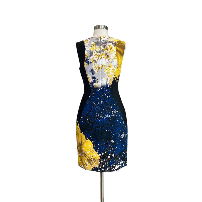 Blue and Yellow Floral Print Dress - 8