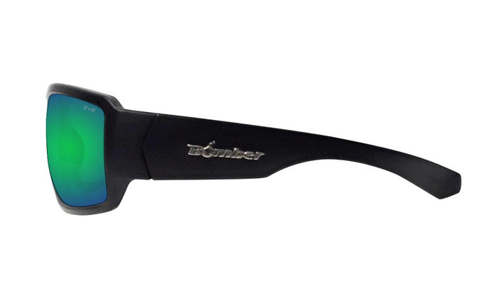 Bomber Boogie Bomb green polarized safety sunglasses with the included head strap