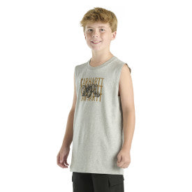 Carhartt boys sleeveless tractor graphic tee in grey heather, additional product image