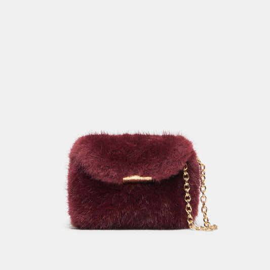 BRINDI Burgundy Faux Fur Mini Crossbody Wallet | Dolce Vita