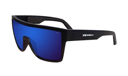 Side view of the Bomber Buzz Bomb Z87+ safety sunglasses with blue mirror lens