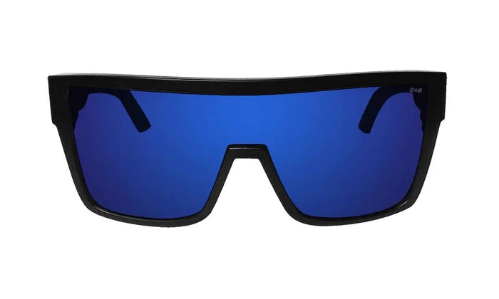 Bomber Buzz Bomb ANSI Z87+ safety sunglasses with blue mirror lens, front view