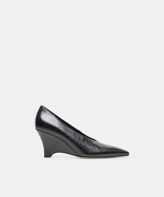CAMERO Black Leather Pointed-Toe Wedges | Dolce Vita