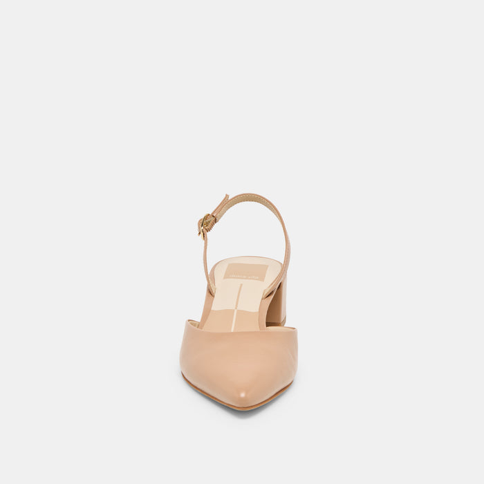 CAREL WIDE HEELS LT TAN CRINKLE PATENT LEATHER