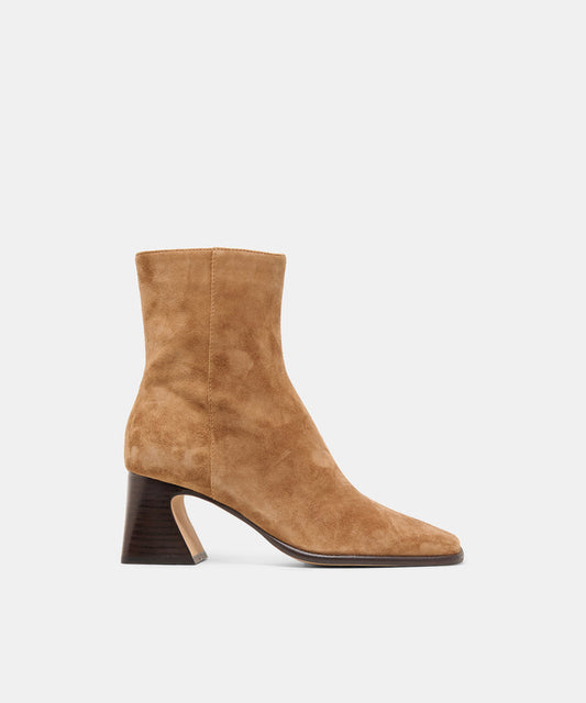 CECELA Lt Brown Suede Block Heeled Ankle Booties | Dolce Vita