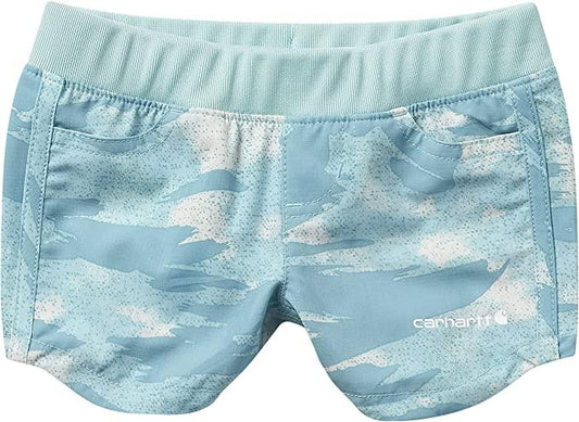 Carhartt Kids lightweight ripstop camo shorts for girls in teal camo print
