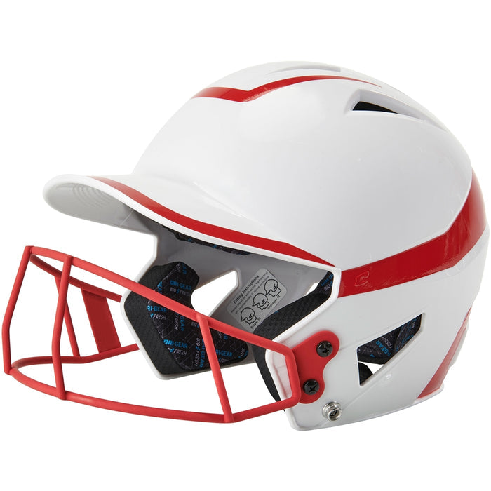 Champro HX Rise Pro Batting Helmet w/Facemask - White Scarlet