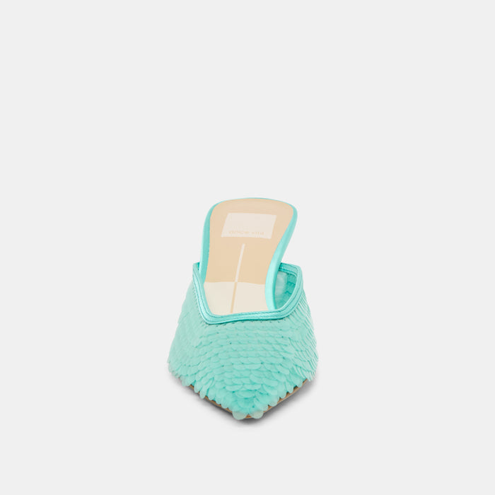 CLEO SEQUIN HEELS AQUA SEQUIN