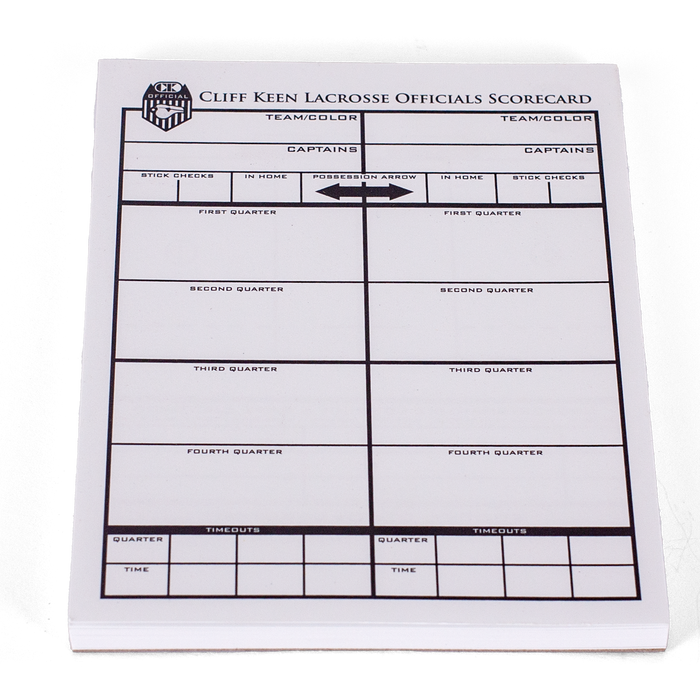 Cliff Keen Lacrosse Game Card Pad 25 Cards — Bags