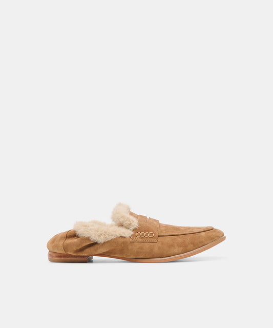 CLOEY PLUSH Lt Brown Suede Loafers | Dolce Vita