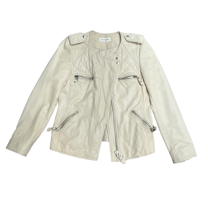Cream Leather Jacket - M