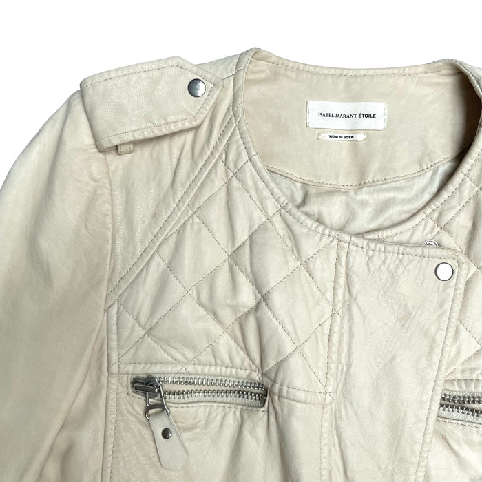Cream Leather Jacket - M