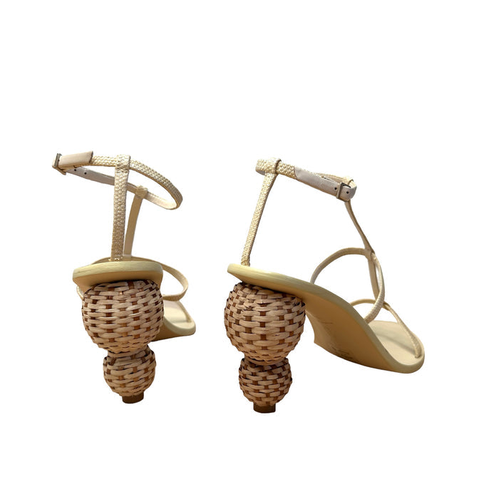 Cream Sandals w/Raffia Heels - 8