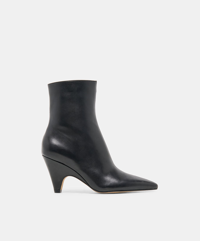 CRUZ Black Leather Sculptural Heeled Booties | Dolce Vita