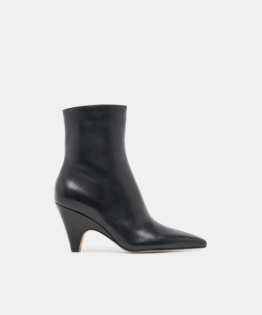 CRUZ Black Leather Sculptural Heeled Booties | Dolce Vita
