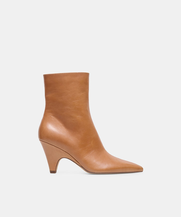 CRUZ Tan Leather Sculptural Heeled Booties | Dolce Vita
