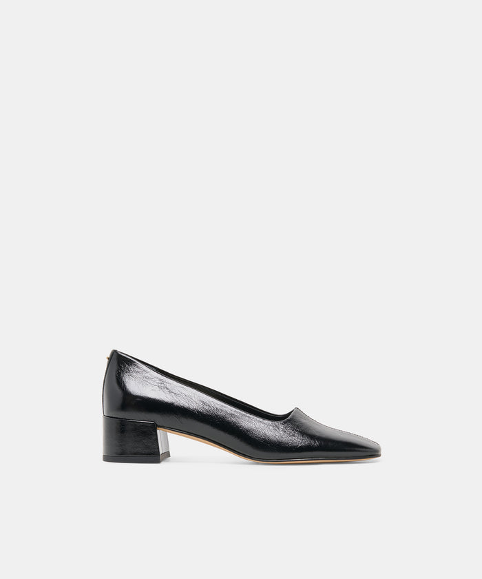 DALIA Black Leather Ballet Block Heels | Dolce Vita
