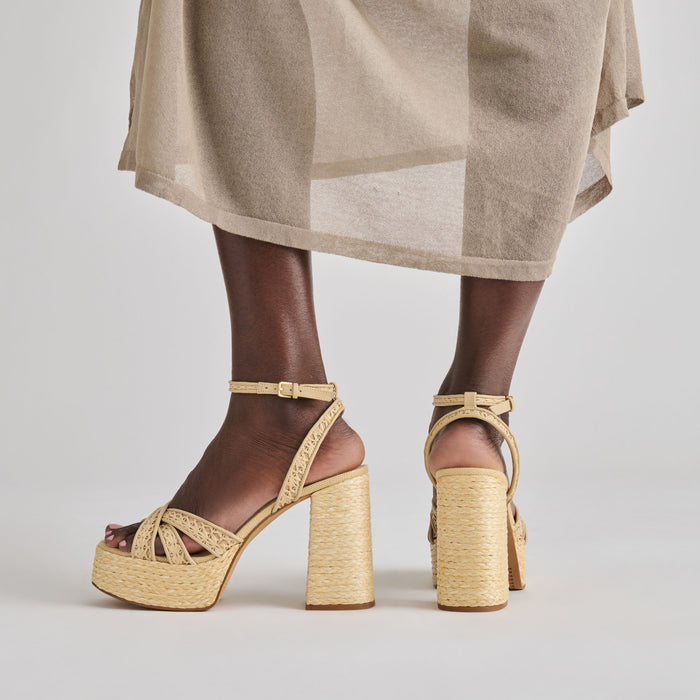 DANILA HEELS LT NATURAL CROSS HATCH RAFFIA