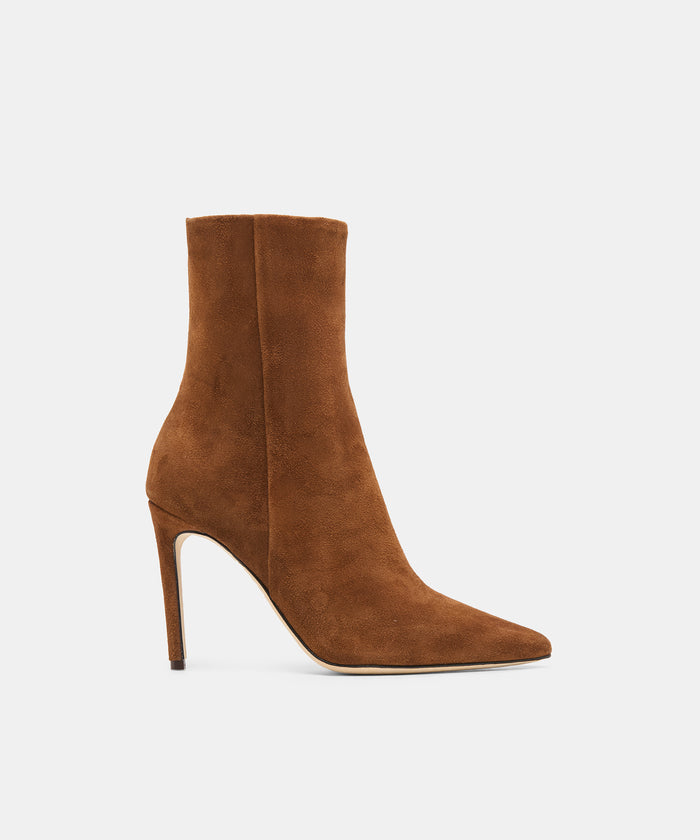 DANITY Chestnut Suede Pointed-Toe Stiletto Booties | Dolce Vita