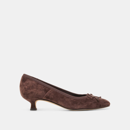 DAWSEN Mahogany Suede Closed-Toe Kitten Heels | Dolce Vita