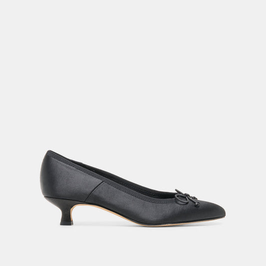 DAWSEN Onyx Satin Closed-Toe Kitten Heels | Dolce Vita