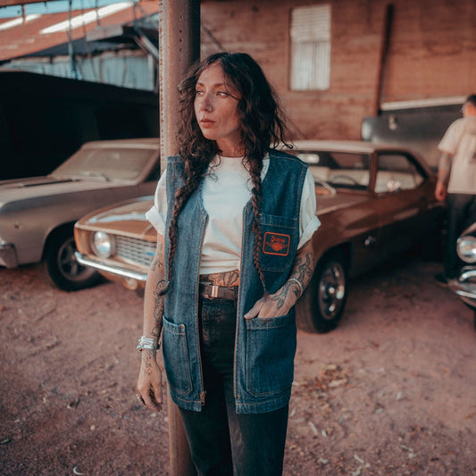 Dickies x Harley-Davidson denim work vest in rinsed indigo blue, main product view